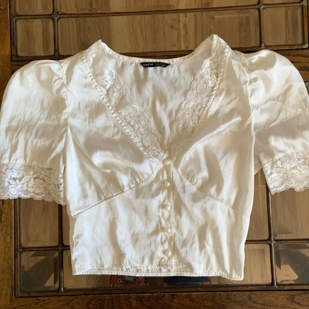 SHEIN White Lace Accent Blouse